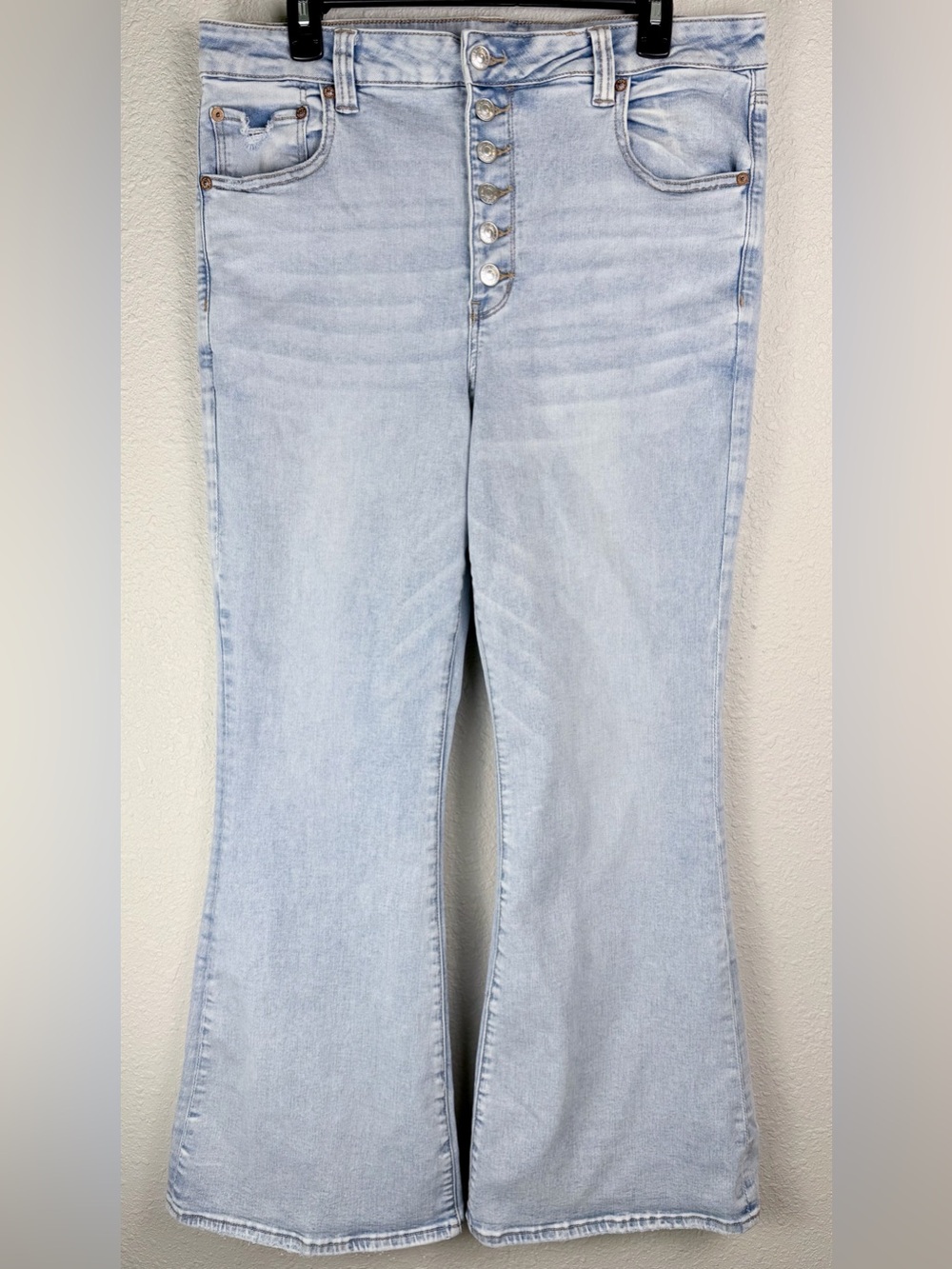 American Eagle Super High Rise Flare Jeans Womens 18 Light Wash Button Fly
